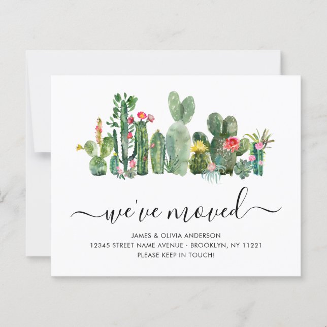 Cute Watercolor Cactus We've Moved New Home (Front)