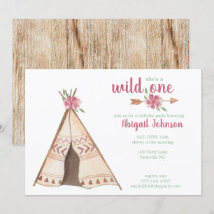 Cute Watercolor Camping Wild One First Birthday Invitation