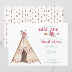 Cute Watercolor Camping Wild One First Birthday Invitation