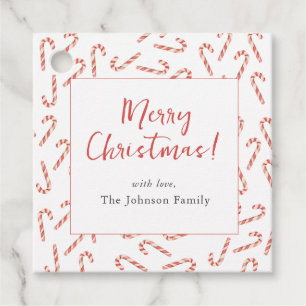 Cute watercolor Candy Cane Merry Christmas square Favour Tags