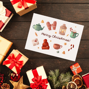 Cute watercolor candy cane winter Christmas Card