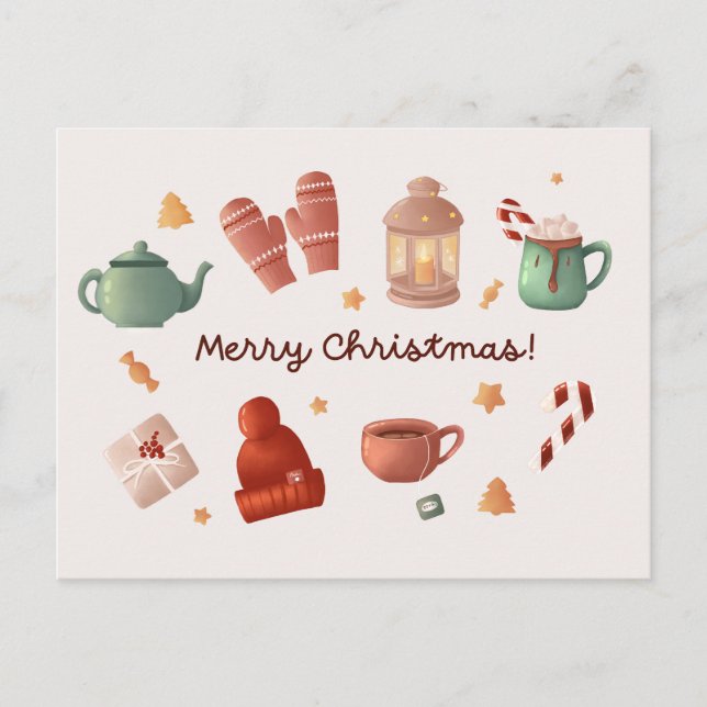 Cute watercolor candy cane winter Christmas Card (Front)
