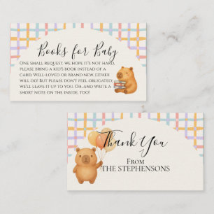 Cute Watercolor Capybara Books for Baby Shower  Business Card
