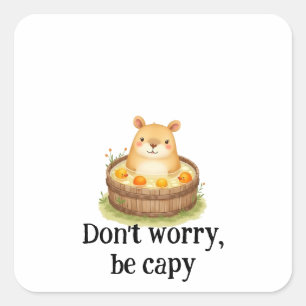 Cute Watercolor Capybara in Hot Tub with Oranges & Square Sticker