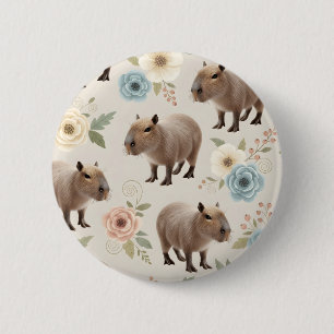 Cute Watercolor Capybara Seamless Pattern 6 Cm Round Badge