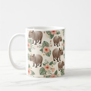 Cute Watercolor Capybara Seamless Pattern Coffee Mug
