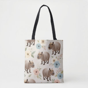 Cute Watercolor Capybara Seamless Pattern Tote Bag