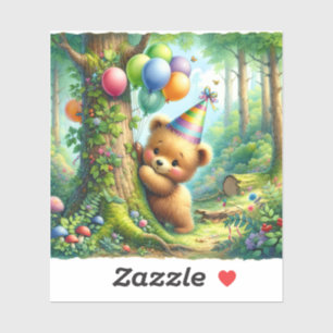 Cute Watercolor Cartoon Baby Bear Cub Birthday