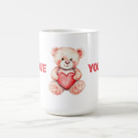 cute watercolor cartoon bear with red heart