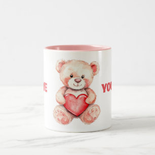 cute watercolor cartoon bear with red heart  Two-Tone coffee mug