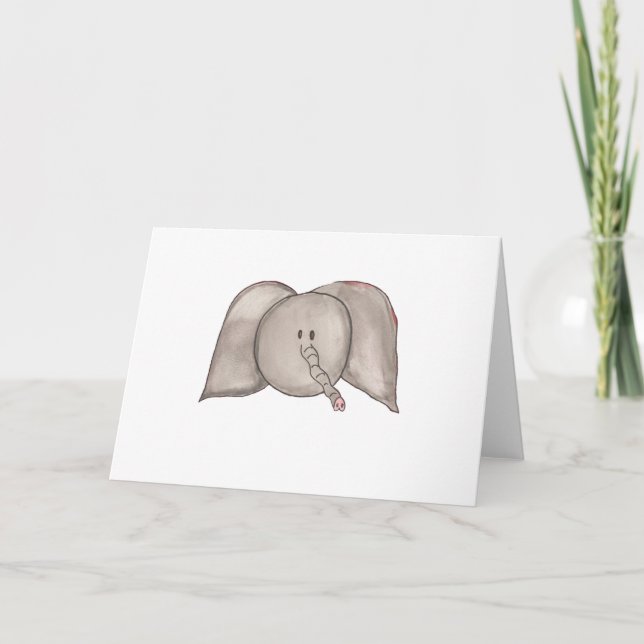 Cute Watercolor Cartoon Elephant Blank Card (Front)