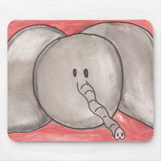 Cute Watercolor Cartoon Elephant Mousepad (Front)