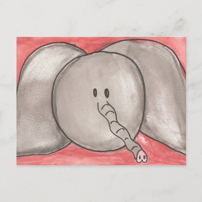 Cute Watercolor Cartoon Elephant Postcard (Front)
