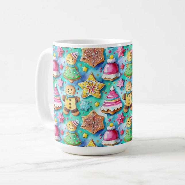 Cute Watercolor Cartoon Gingerbread Cookie  Coffee Mug (Front Left)