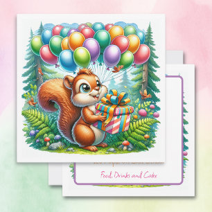 Cute Watercolor Cartoon Squirrel Birthday Invitation