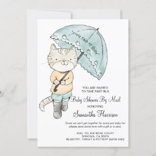 Cute Watercolor Cat Baby Shower By Mail Invitation