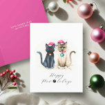 Cute Watercolor Cat Christmas Cards<br><div class="desc">Spread holiday cheer with these Christmas cards with cats, featuring a festive and funny watercolor design of two adorable felines—Samantha the black cat and Maxwell the Siamese cat—decked out in Santa hats and jingly holiday baubles. These charming cat Christmas cards are the purr-fect pick for anyone who loves cats and...</div>