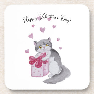 Cute watercolor cat for Valentine's day Coaster