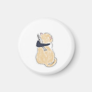Cute Watercolor Cat Holding Fish Vinyl Sticker Magnet