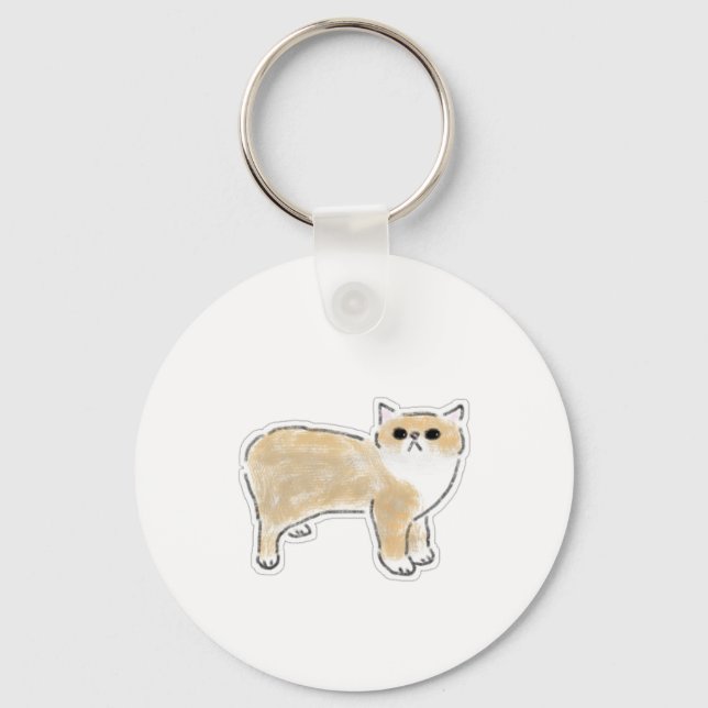 Cute Watercolor Cat Illustration Key Ring (Front)