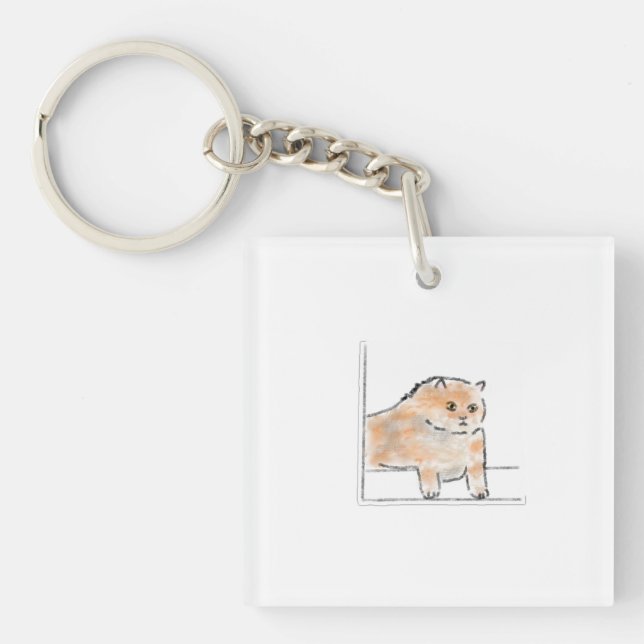 Cute Watercolor Cat Illustration Key Ring (Front)