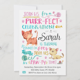 Cute Watercolor Cat Invite