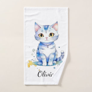 Cute watercolor cat (kitten) design bath towel set