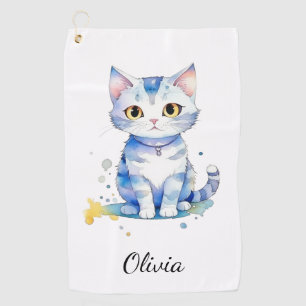 Cute watercolor cat (kitten) design golf towel