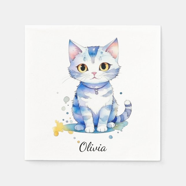 Cute watercolor cat (kitten) design napkin (Front)