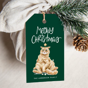 Cute Watercolor Cat Meowy Christmas Gift Tags