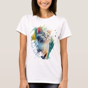 Cute Watercolor Cat portrait T-shirt