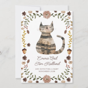 Cute Watercolor Cat Pregnancy Announcement