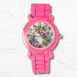 Cute Watercolor Cat Pretty Flowers Girly Watch<br><div class="desc">Cute Watercolor Cat Pretty Flowers Girly Watches features a cute cat sitting in pretty wild flowers. Created by Evco Studio www.zazzle.com/store/evcostudio</div>
