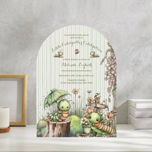Cute Watercolor Caterpillar Garden Baby Shower  Invitation (Creator Uploaded)