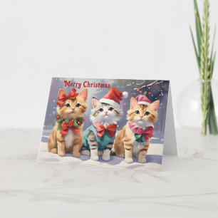 Cute Watercolor Cats Celebrating Christmas  Card