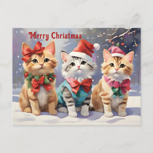 Cute Watercolor Cats Celebrating Christmas Postcard