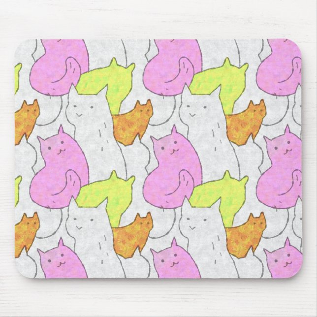 Cute Watercolor Cats Doodle Pattern Mouse Mat (Front)
