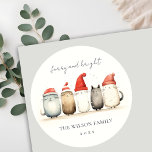Cute Watercolor Cats Furry and Bright Christmas Classic Round Sticker<br><div class="desc">If you need any further customisation please feel free to message me on yellowfebstudio@gmail.com.</div>