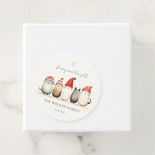 Cute Watercolor Cats Furry and Bright Christmas Favour Tags (In Situ)