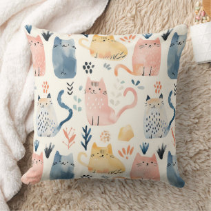 Cute watercolor cats pattern cushion