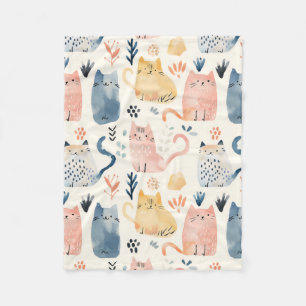 Cute watercolor cats pattern fleece blanket