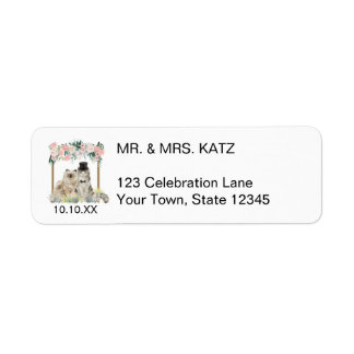 Cute Watercolor Cats Wedding Address Label
