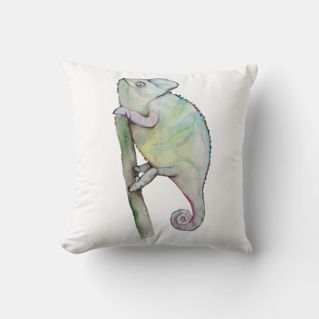 Cute watercolor chameleon cushion (Front)