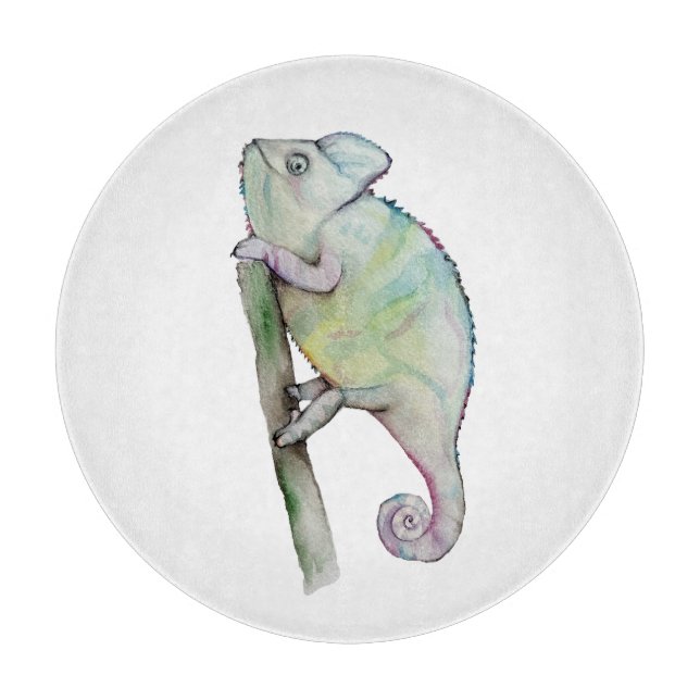 Cute watercolor chameleon cutting board (Front)