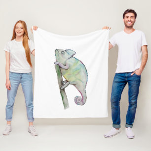 Cute watercolor chameleon fleece blanket