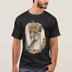 Cute Watercolor Cheetah Flower Crown Safari Animal T-Shirt