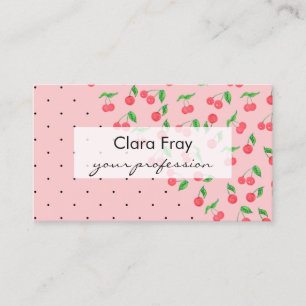 cute watercolor cherry black polka dots pattern business card