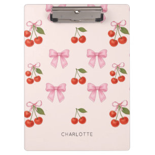 Cute Watercolor Cherry Bow Coquette Pattern Clipboard