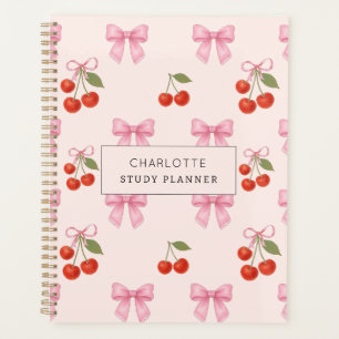 Cute Watercolor Cherry Bow Coquette Study Lesson Planner