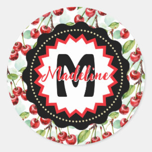 Cute Watercolor Cherry Pattern Personalised Classic Round Sticker